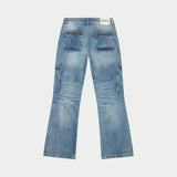 Double pocket Flared Cargo Denim (Blue) - CARGO PANTS