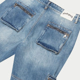 Double pocket Flared Cargo Denim (Blue) - CARGO PANTS