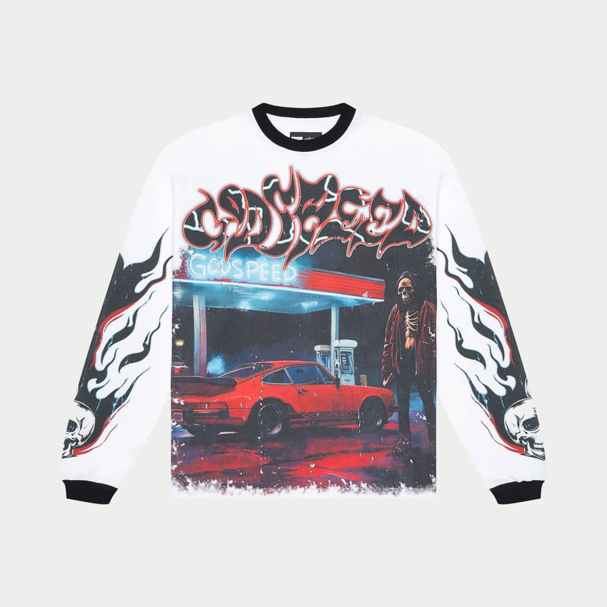 PitStop Long Sleeve T-shirt (White/Black) - T-Shirt