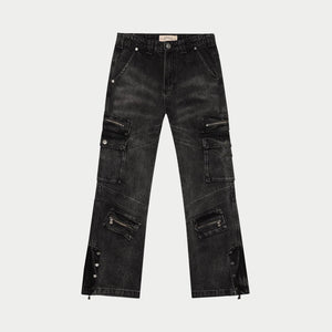 Rockstar Flare Cargo Denim (Black Wash) - CARGO PANTS