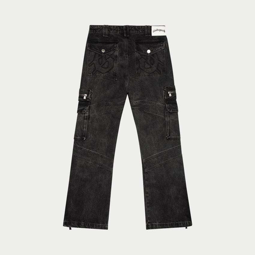 Rockstar Flare Cargo Denim (Black Wash) - CARGO PANTS