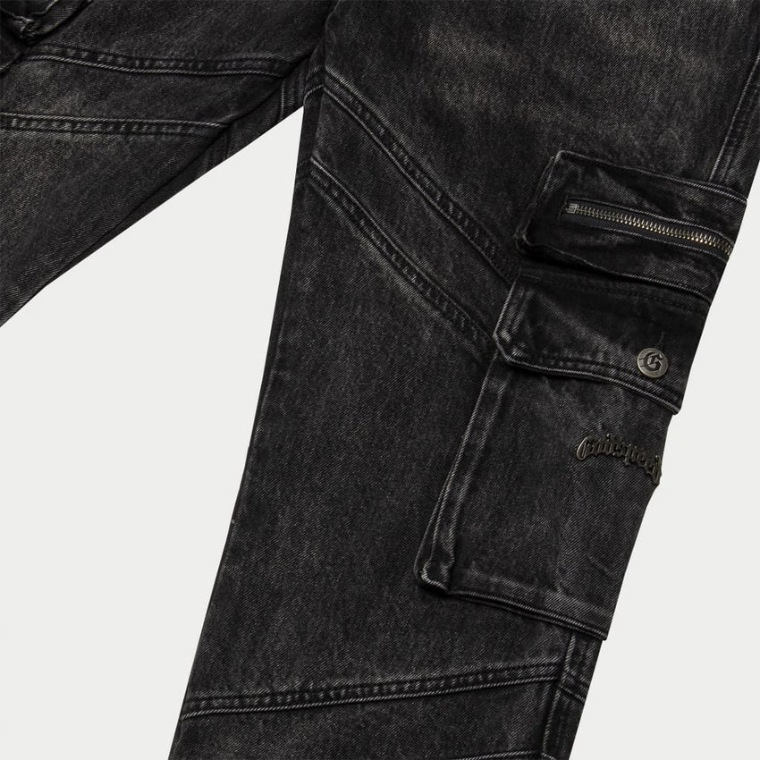 Rockstar Flare Cargo Denim (Black Wash) - CARGO PANTS