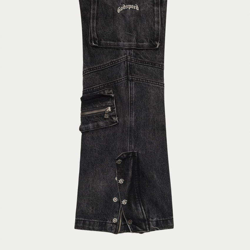 Rockstar Flare Cargo Denim (Black Wash) - CARGO PANTS