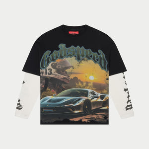 Sunset Drift Layered T-Shirt (Black) - T-Shirt